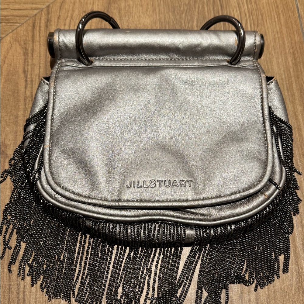 Jill Stuart Metallic Silver Fringe Clutch